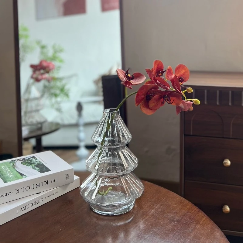 New Christmas Tree Small Mouth Glass Vase Flowers Arrangement Decoration Maison Home Jarrones Decor Flower Pot Planter