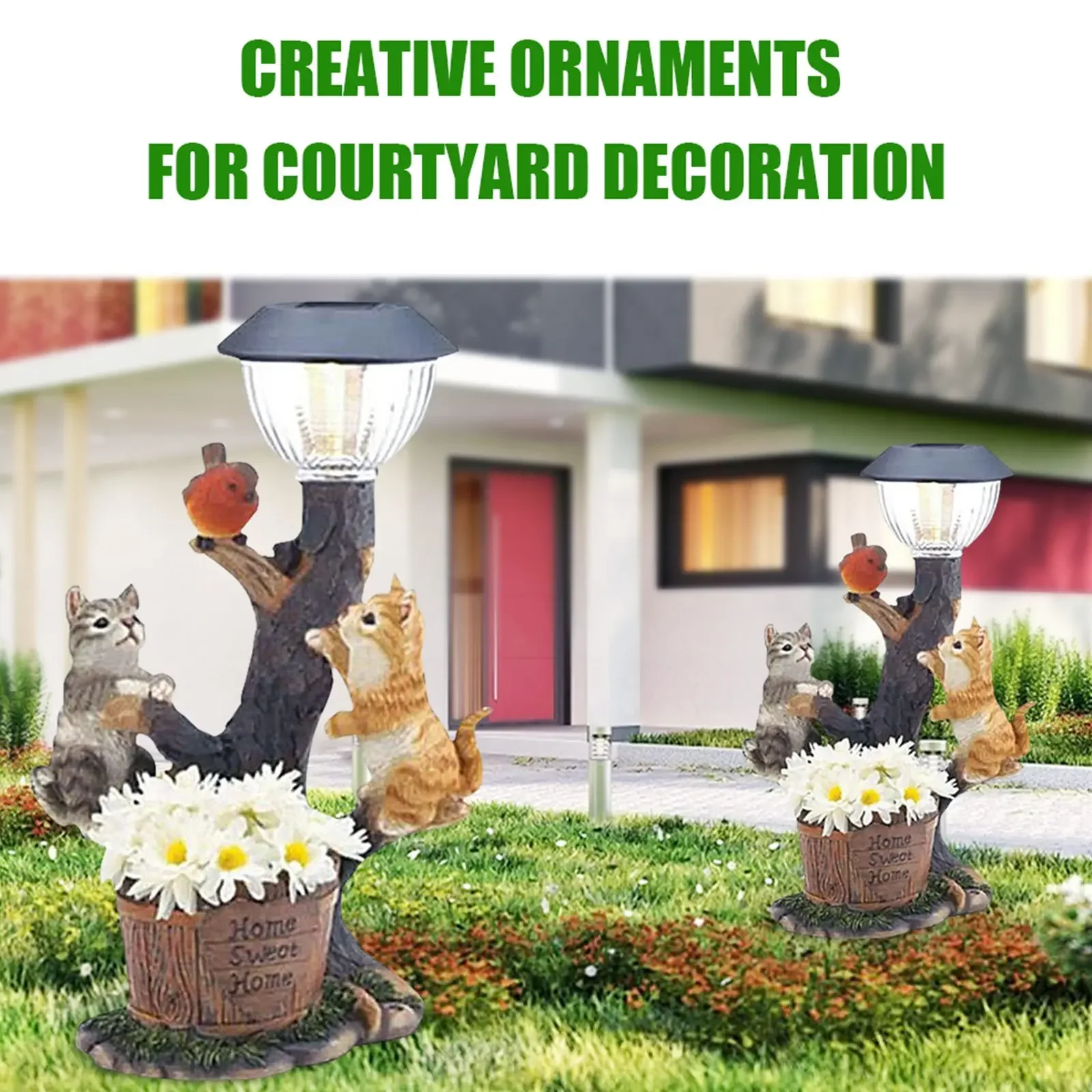 

Outdoor Garden Dwarf Statue-resin Statue Lighting Rabbit Squirrel Solar Led Light Welcome Sign Gnome Yard Lawn Large Figurine