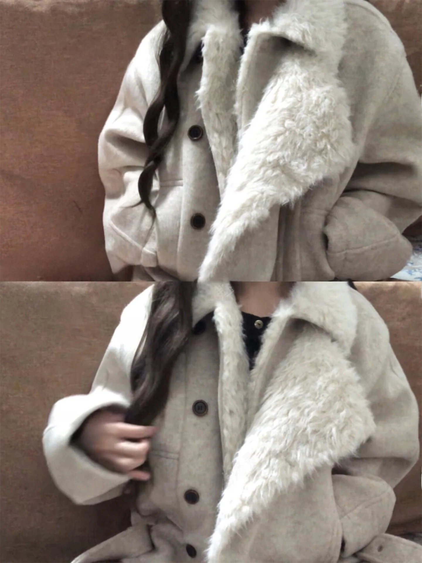 

Korean Style Women's Thickened Fleece Lined Fur Cotton Jacket Coat Warmth Assurance Winter New Arrival Buttoned Plush Coat