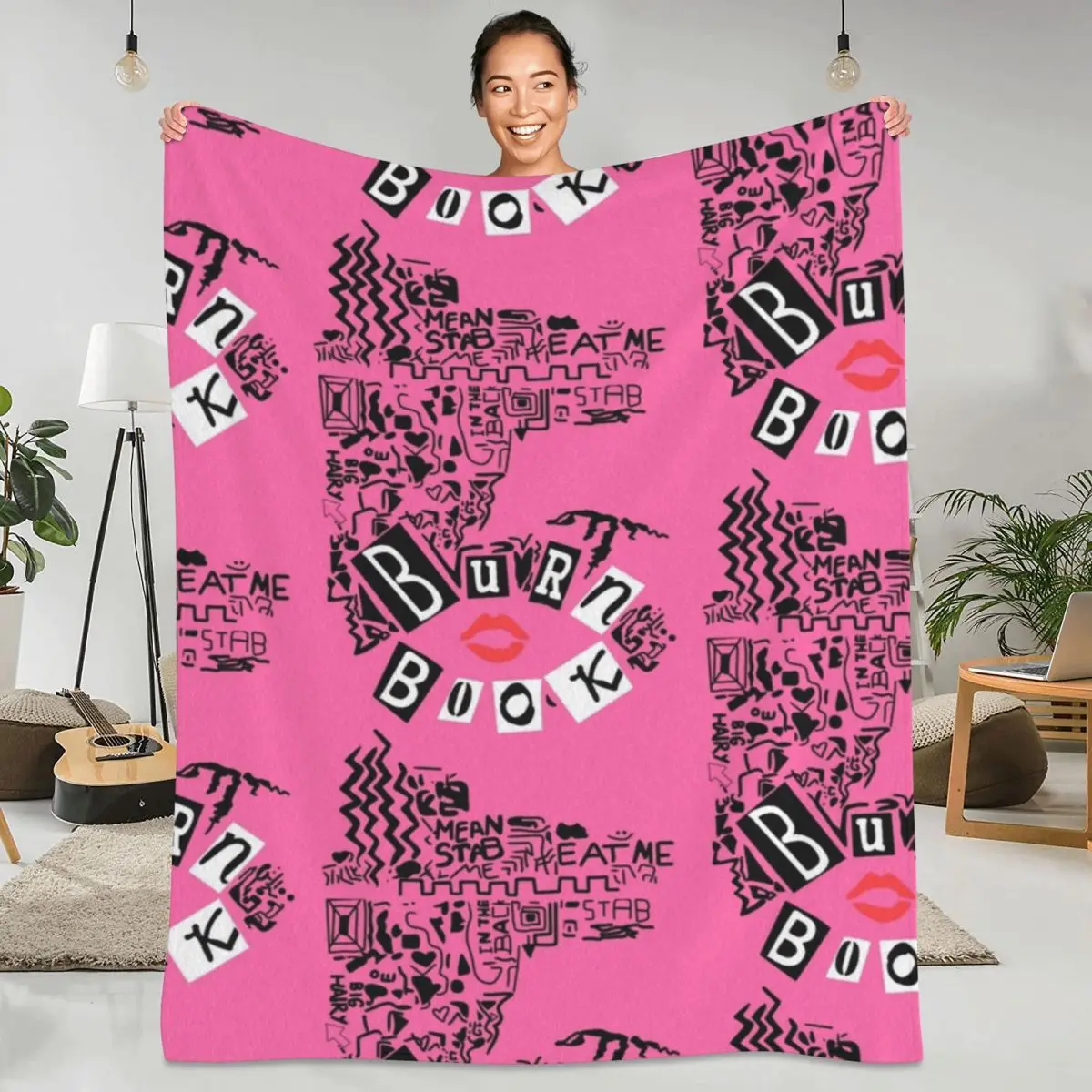 Burn Book-Mean Girls Flannel Blanket Pink Soft Durable Bedding Throws for Bedroom Camping Graphic Bedspread Sofa Bed Cover