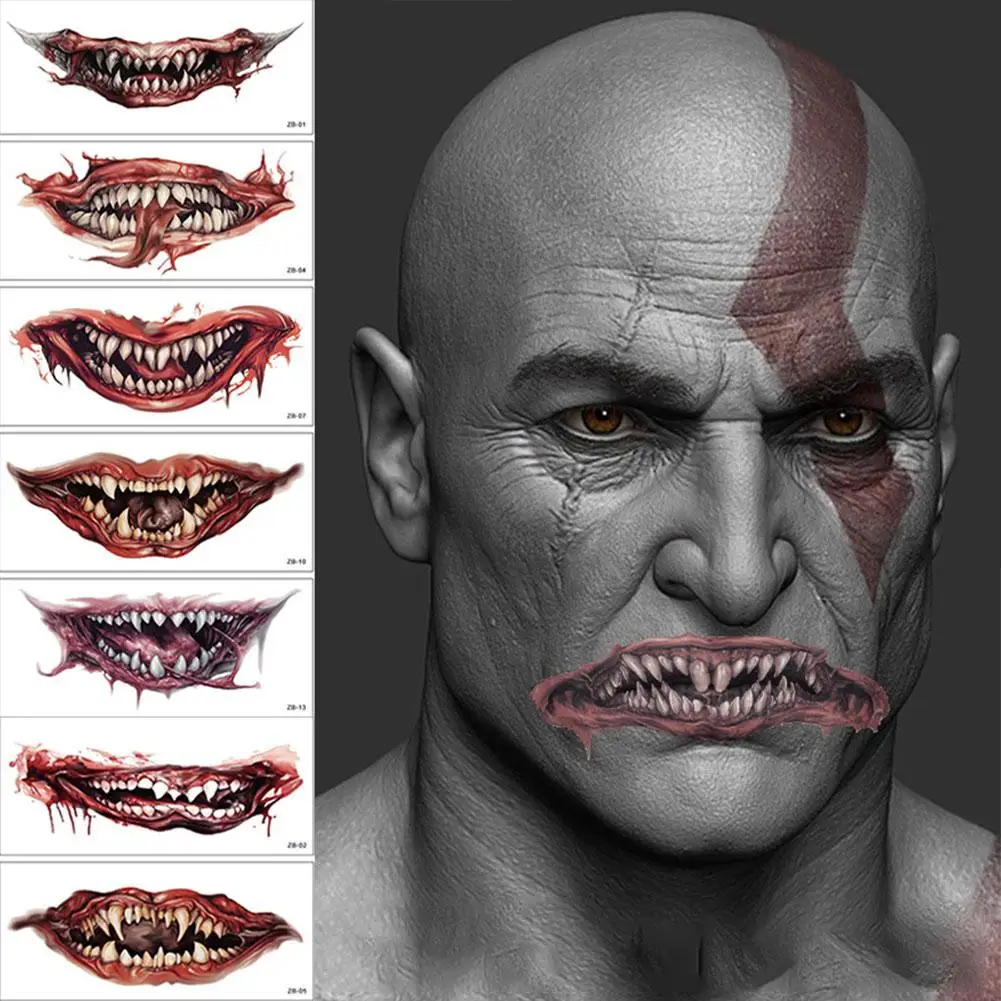 هالوين الفم كبير الوشم ملصق ، الرعب الجرح ، المتاح ، DIY بها بنفسك ، مقاوم للماء ، الزخرفية ، ماكياج ، الشفاه الطرف ، Z8C8 ، 1 قطعة