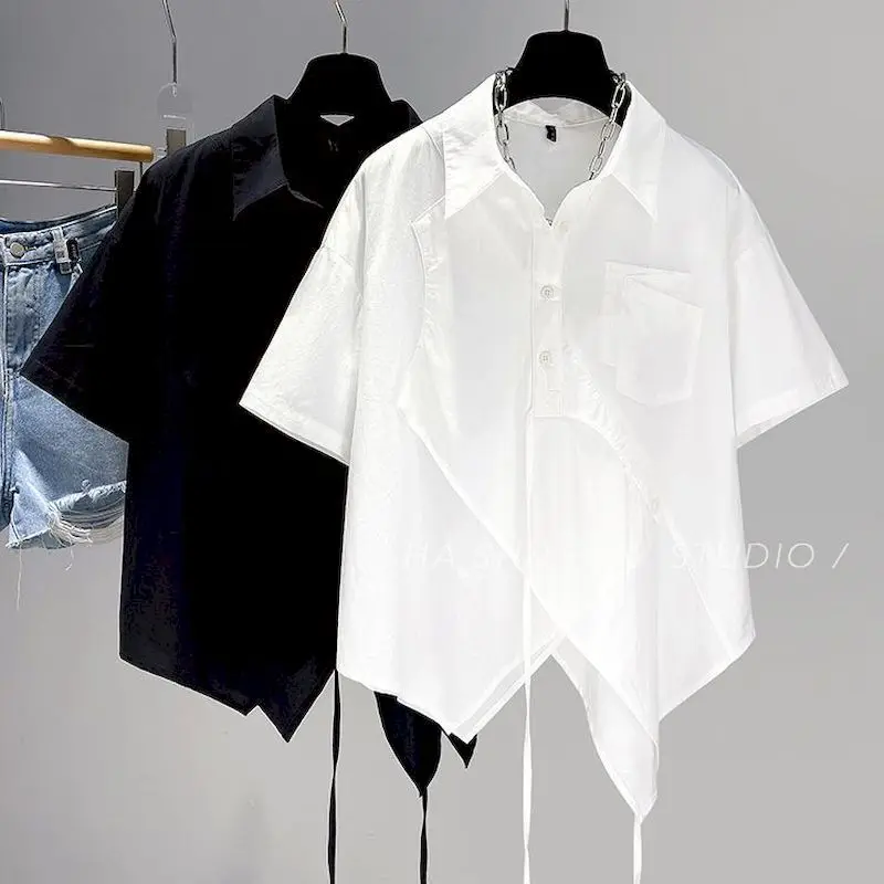 Onregelmatig Design Shirts Vrouwen Koreaanse Stijl Mode Losse Korte Mouw Pullover Shirt Casual Blouse Zomer Trend Dunne Y 2K Blouses