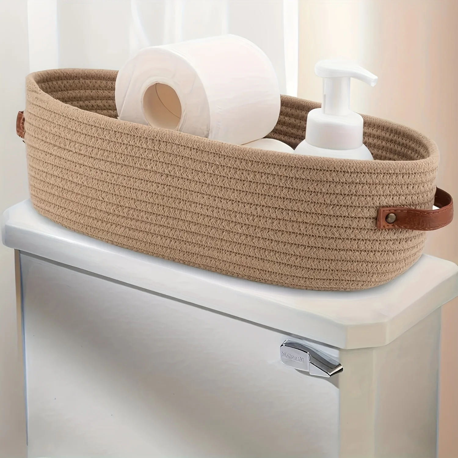 Oval Woven Bathroom Storage Basket, Multifunctional Desktop Organizer, Toilet Paper Holder, Toy Storage Basket