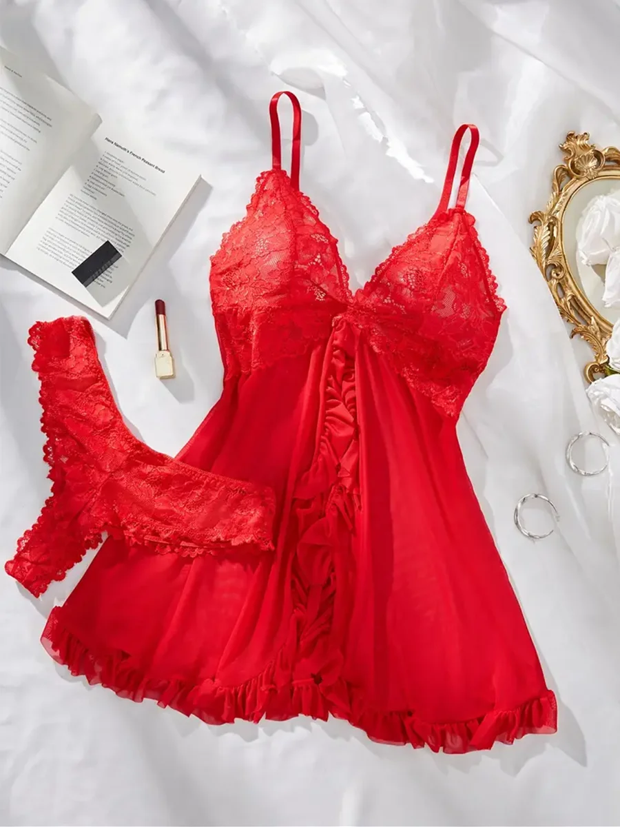Dámské spodní prádlo Sexy spodní prádlo Set Erotická podprsenka Noční košile Sexy krajkové pyžamo Jednobarevné Slim měkké šaty Erotické pyžamo a šaty - náhled 2