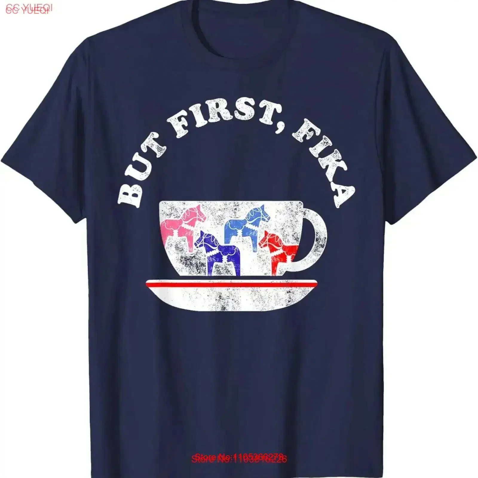 Camiseta But First Fika Scandinavian Coffee Break Dala Horse, estilo vintage, lavada, con gráfico, streetwear, versátil, suave, transpirable, para hombre