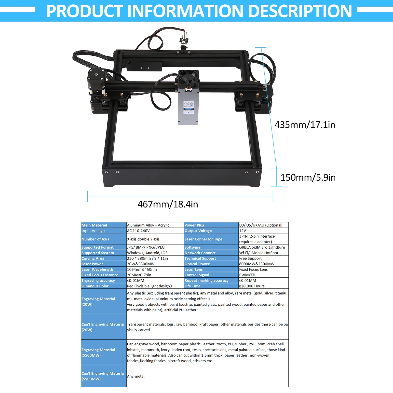 Laser Carver Metal Marking Engraving Machine Set Metal Marking Engraving Machine Set With 20W Aluminum Alloy Marking Module
