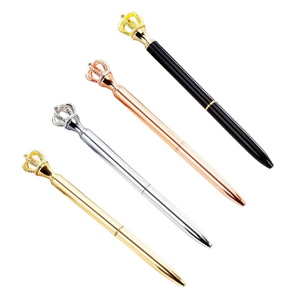 4pcs Crown Head Gel Pen Creative Beautiful Metal Gel Pen for Girl Kid Child (Black, Electroplated Gold, Electroplated Gold, Elec