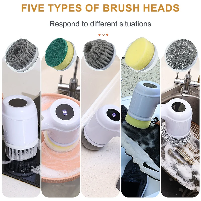 USB Electric Rotary Scrubber Cleaning Brush,With 5 Brush Head Electric cleaning brush,For ,Kitchen,Bathtub Tile Scrubber