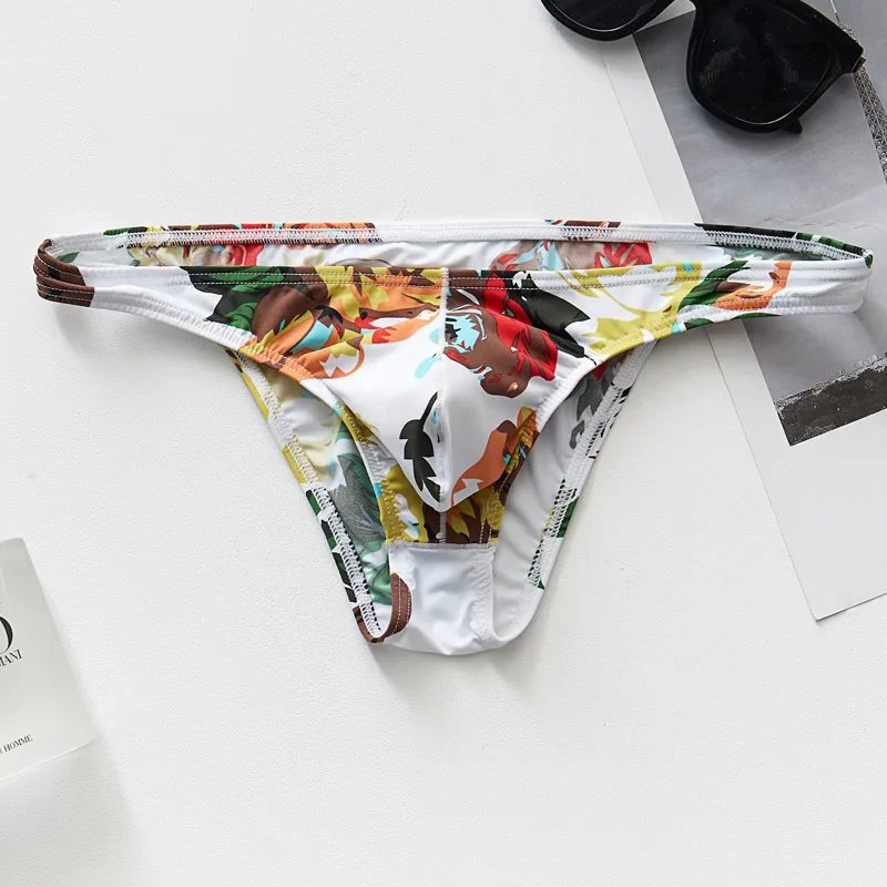 Men's printed ice silk briefs slim fit  breathable elastic low-waist sexy nylon sexy one-piece underwear