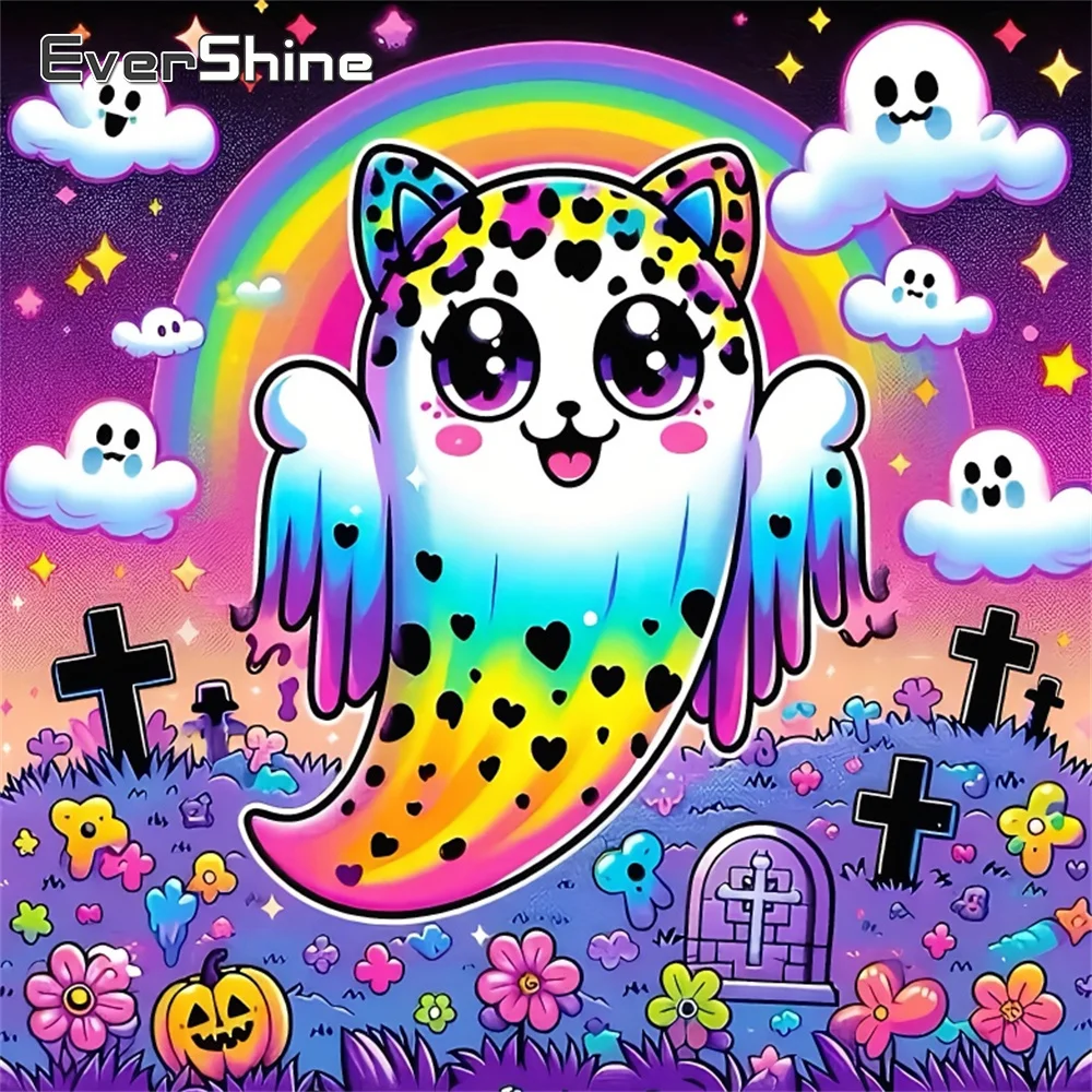 

Алмазная вышивка Evershine: мультяшный призрак, полная выкладка стразами, мозаика, радужное облако, ручная работа, подарок