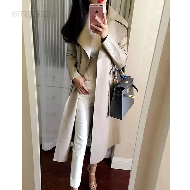 

Autumn And Winter Women's Super Soft Genuine Leather Sheepskin Coat Leather Coat Long Leather Windbreaker Coat Fashion
