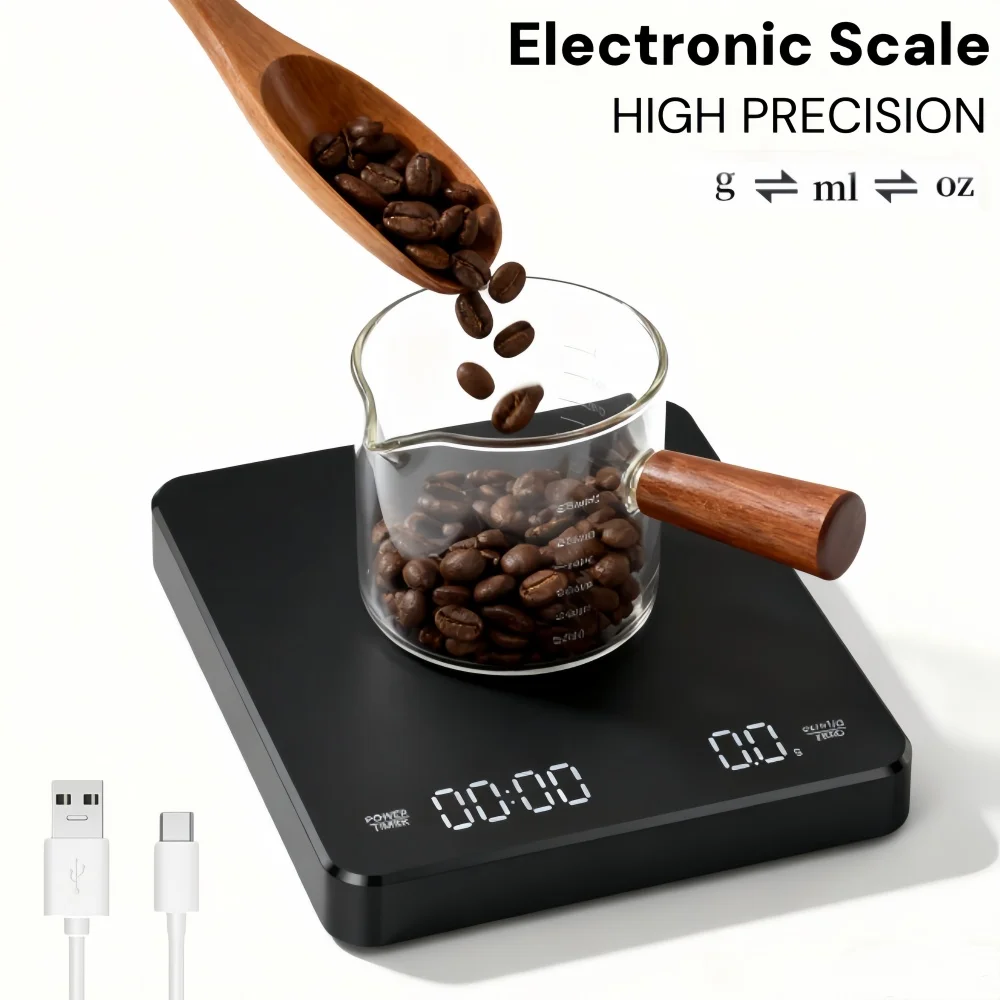 3 كجم/0.1 جرام شاشة الكريستال السائل موازين القهوة 250 مللي أمبير أوقية/مل/جم التوازن مع توقيت عالية الدقة المقاومة للحرارة 135 ℃   قياس الوزن #1