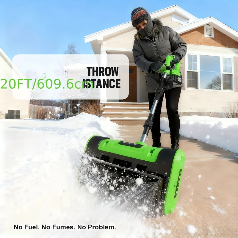 

21V Cordless Snow Blower 12Inch Width 6Inch Depth 20Ft Throw Distance 4.0Ah Rechargeable Battery