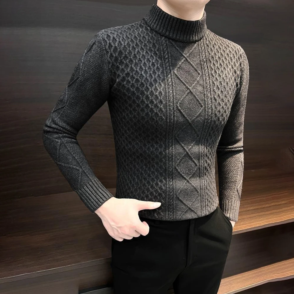 

Half Turtleneck Solid Color Mens Sweater Autumn Winter New Fashion Trend Handsome Y2k Knitted Bottoming Shirt Mens Clothing