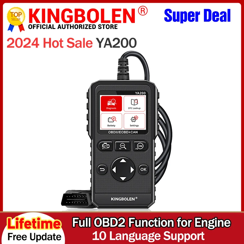 KINGBOLEN YA200 OBD2 Scanner Multilingual Car Diagnose Tool for Engine Code reader DTC Lookup Voltage Test Lifetime Free Update