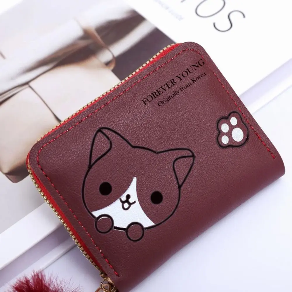 高品質PUレザー レディース ショートウォレット 9色 ヘアボールペンダント クレジットカードホルダー 漫画 コインケース 女性 女の子