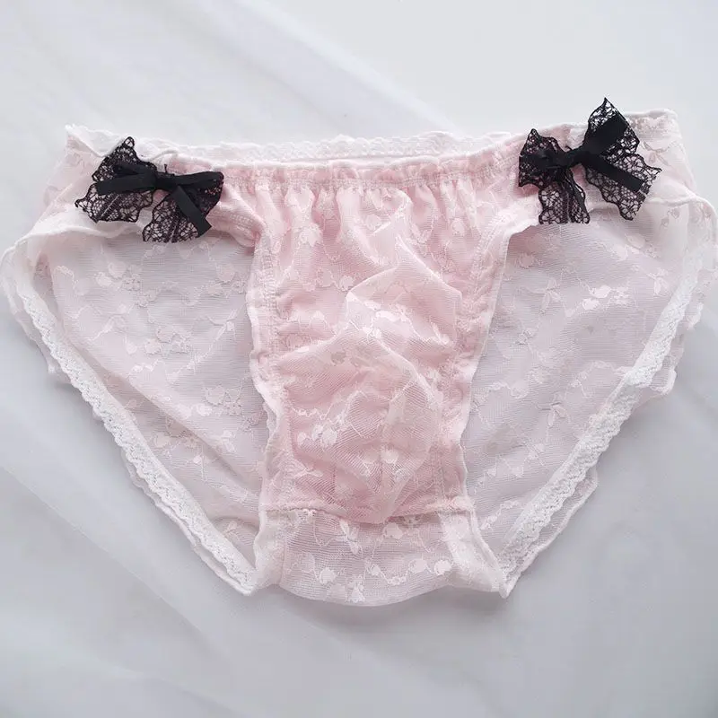 

Man's Sexy Lace Briefs Bowtie Half Sheer Sexy Cute Sweet BF Panty Live Show Dance Harajuku