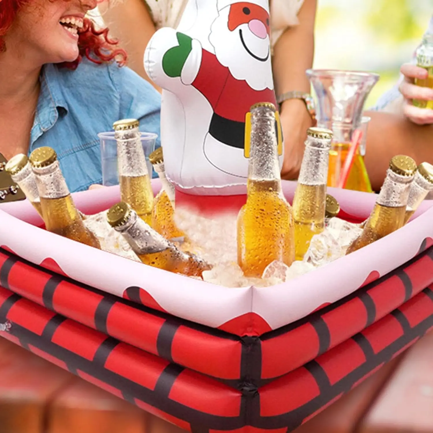 Refrigerador inflável de bebidas de natal, recipiente de balde de gelo de papai noel para acampamento, formatura, brinquedos de festa em casa ao ar livre
