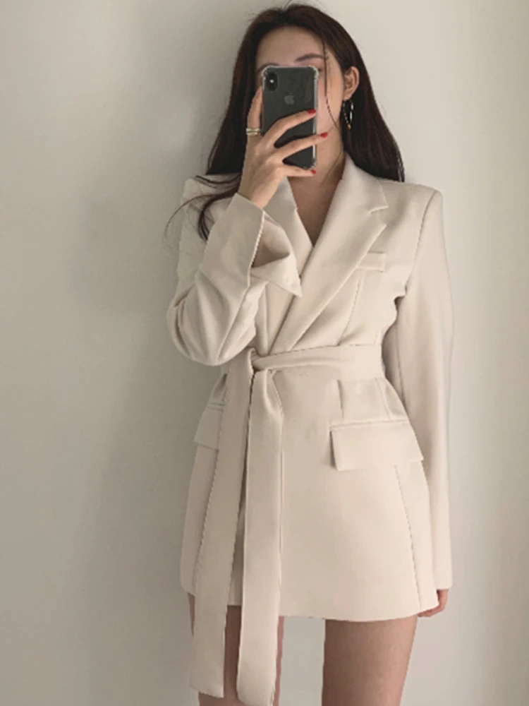 Spring Autumn Women's Blazers Slim Fit Fashion Suit Long Sleeve Belt Jackets Casual Coat for Office Lady Korean Fashion Clothing