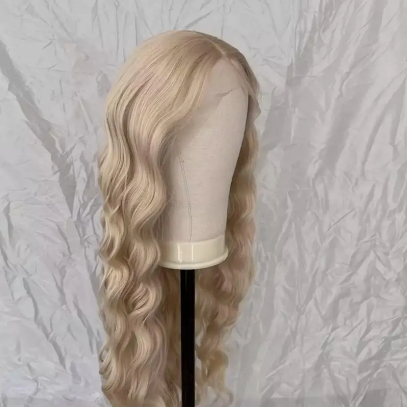 Bleach blonde Lace front wigs Water Wavy Heat resistant Synthetic hair Women