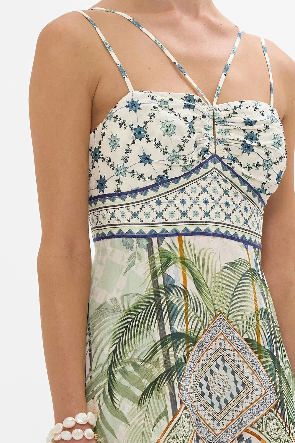 Damen-Kleid aus 100 % Seide, Retro-Blumendruck, Sling-Kleid, hohe Taille, ärmellos, Urlaub, lässig, Maxikleid