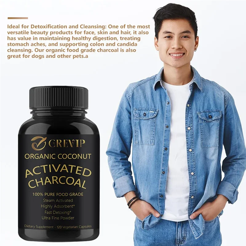 Activated Coconut Charcoal - Helps Relieve Gas & Bloating, Detox & Bowel, Digestive Supplement