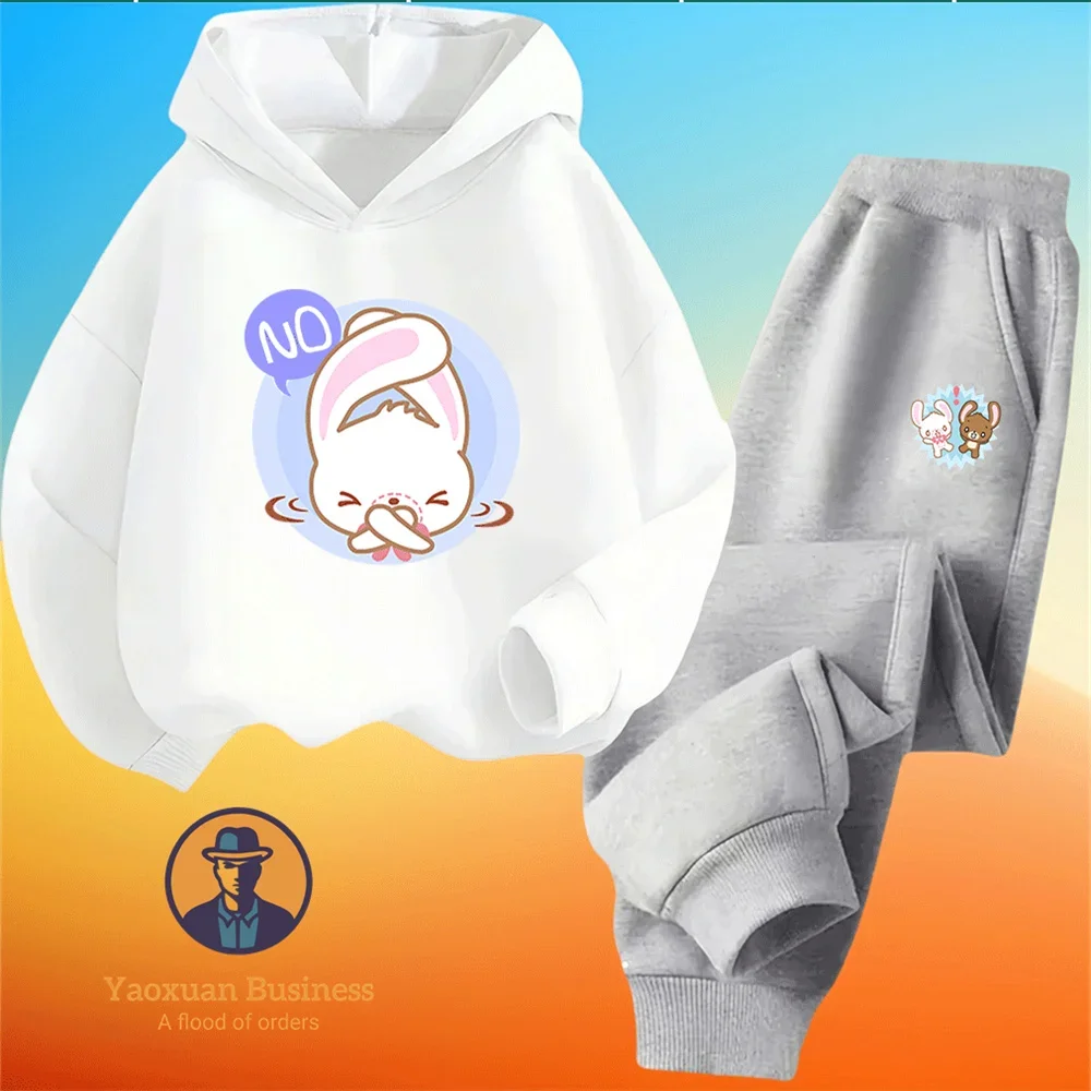 

Pure Cotton Sugarbunnies Cartoon Print Boys Girls Autumn Winter Sports Hoodie Casual Two Piece Set