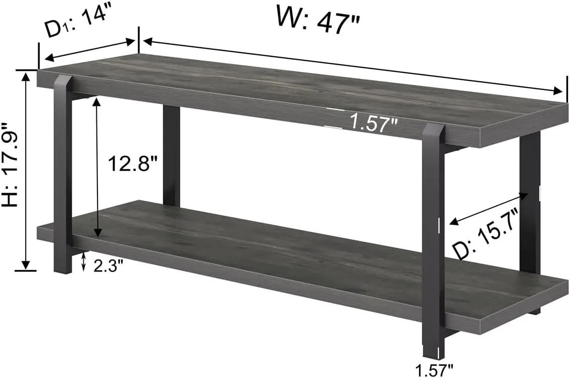 Shoe Bench, Industrial Entryway Bench With Storage, Rustic Wood And Metal Shoe Rack Bench Seat, 47 Inch Grey