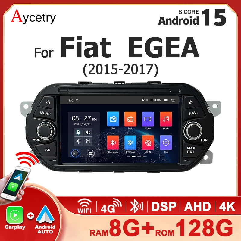 Autoradio 2 DIN Android 15 avec écran 7 pouces, Carplay sans fil, stéréo pour Fiat EGEA 2015-2017, Bluetooth, lecteur multimédia