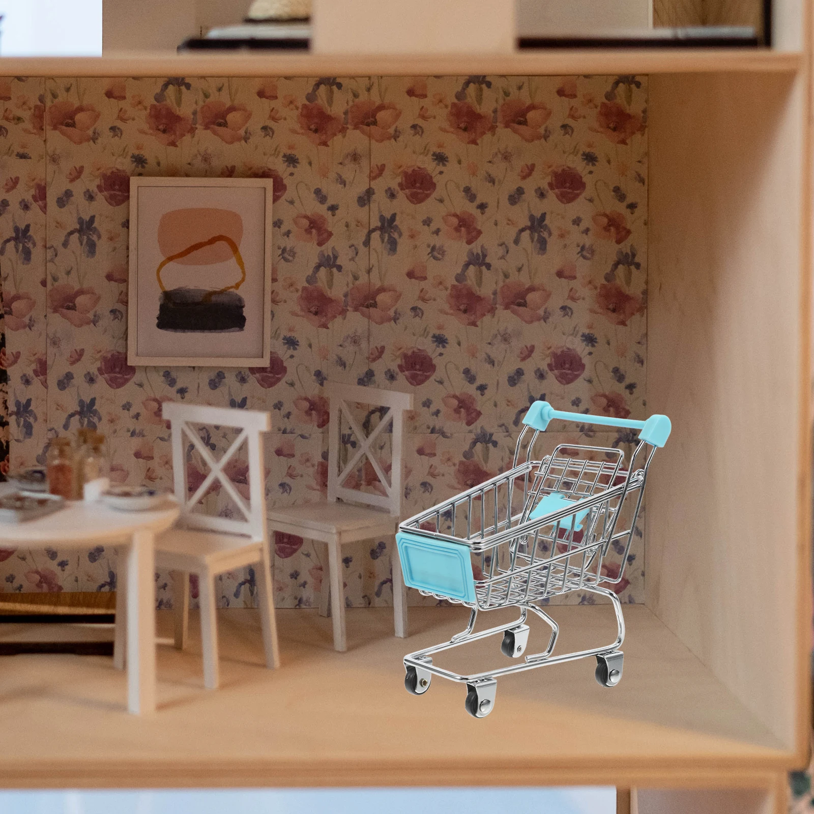 

Mini Shopping Basket Metal House Decor Kids Plaything Miniature Imitated Cart Toy Iron Desk