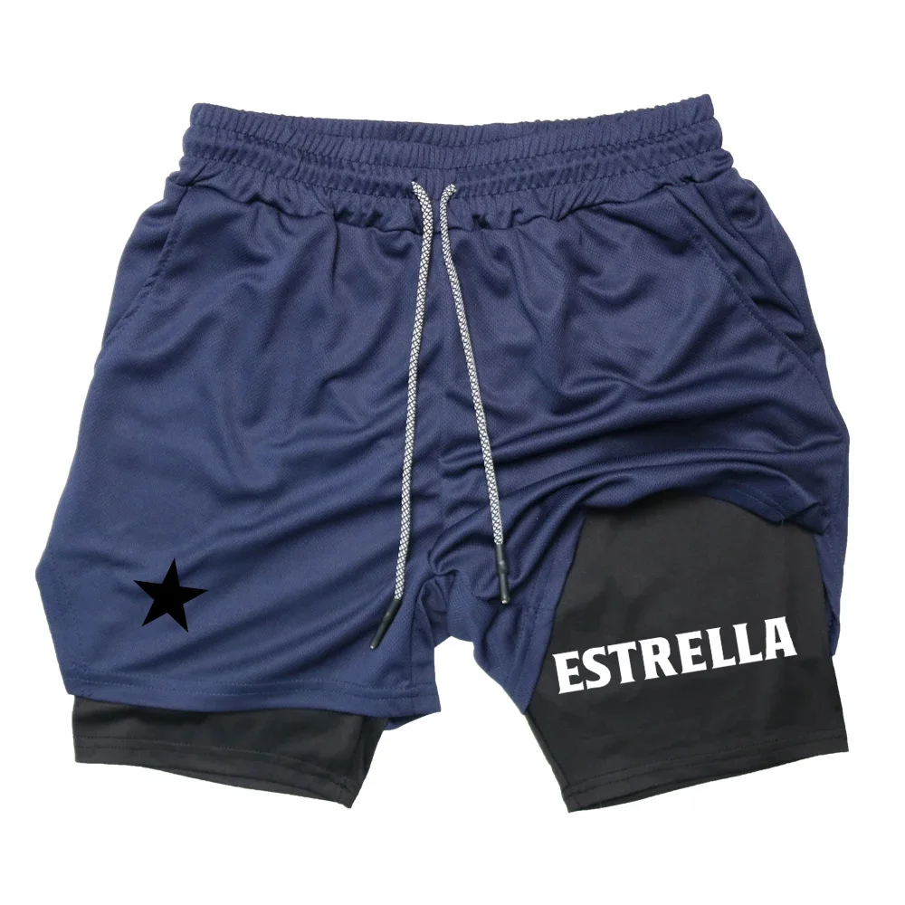 Running Shorts Men Sportswear 2 In 1 ESTRELLA Jogging Short Pants Double-deck Bottoms Gym Fitness Training Sport Shorts