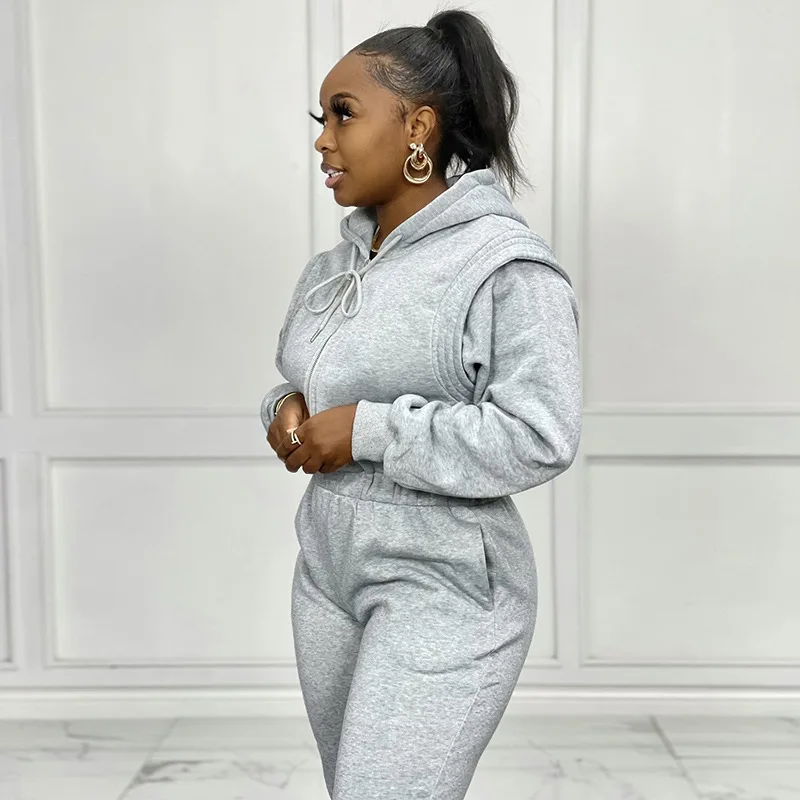 

Female money new autumn/winter casual and comfortable even fleece a hooded sports fitness yoga jumpsuits