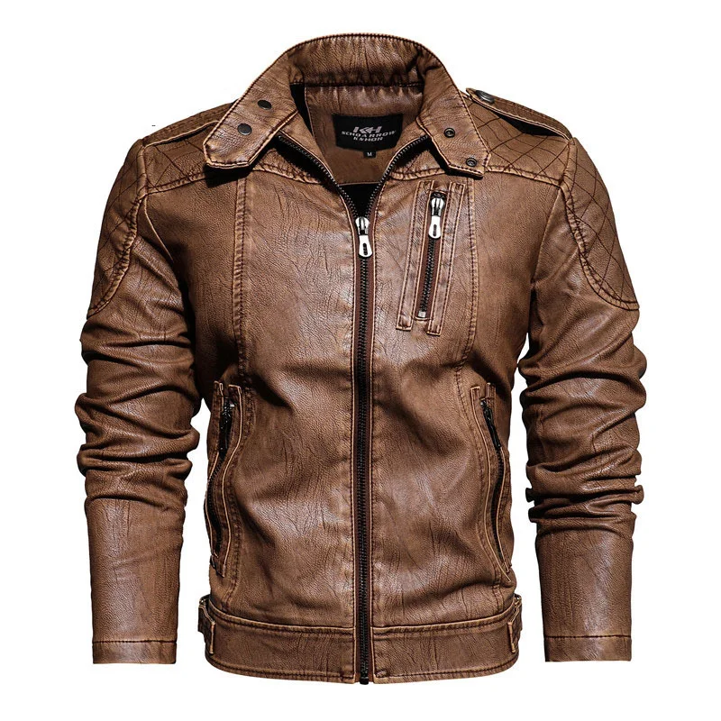 

Autumn Men Leather Coat American Retro Stand Collar Male Jacket Long Sleeve Waterproof Windproof Man Leather Outerwear