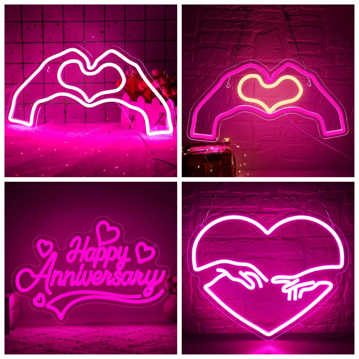 Heart Neon Sign USB Dimmable LED Neon Lights for Birthday Wedding Engagement Anniversary Bachelorette Party Wall Decoration