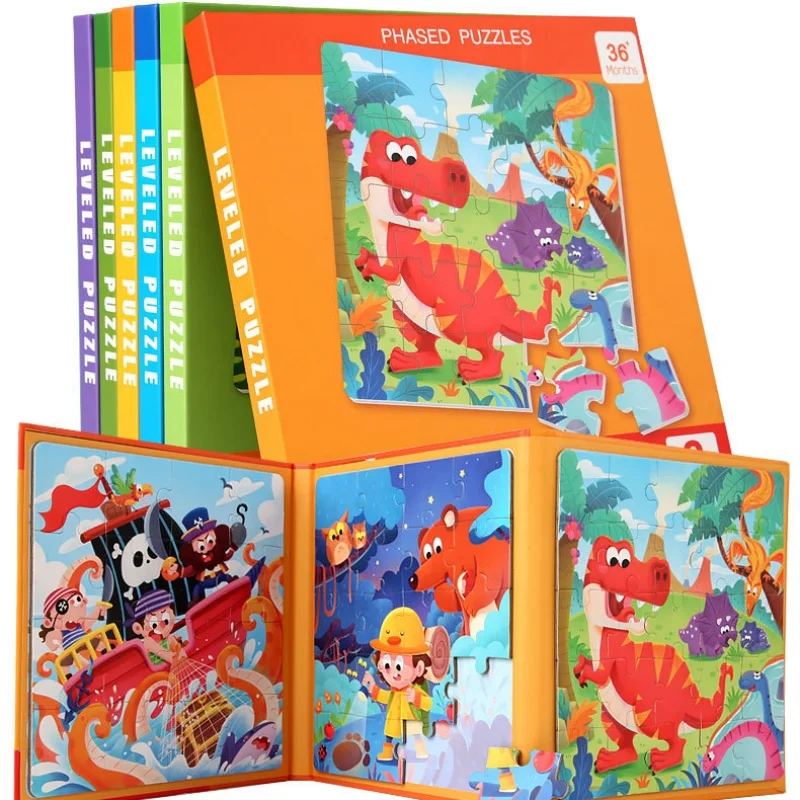 어린이 휴대용 자석 나무 퍼즐 만화 패턴 바쁜 조용한 책 직소 퍼즐 게임 키즈 몬테소리 교육용 장난감