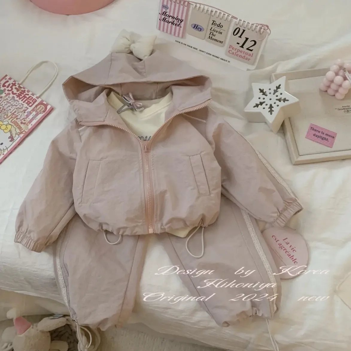 

Spring and Autumn Girls' Clothing Set Fashionable Children's Baby Pink Hoodie+Pants Two piece Set New