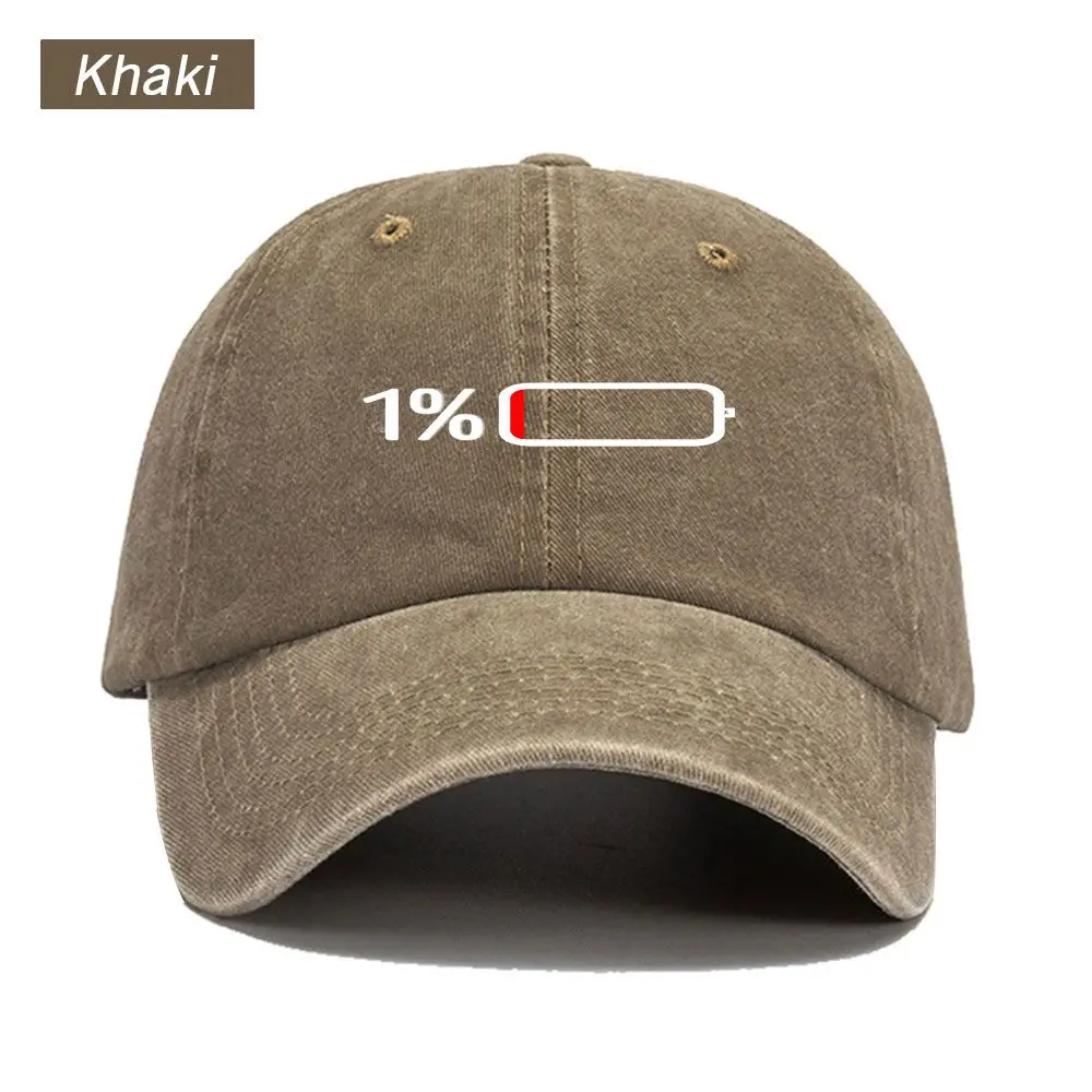 Vintage Washed Baseball Cap Low Battery Level Print Graphic Unisex Streetwear Casual Trucker Style Summer Cotton Sun Hat