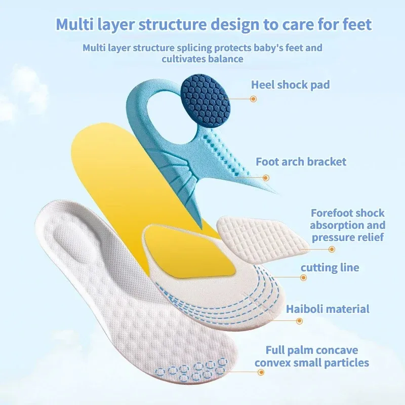 

1/2 Pairs Kids Memory Foam Orthopedic Insoles Breathable Sweat Wicking Arch Support Shoe Inserts Anti Pain Flat Foot