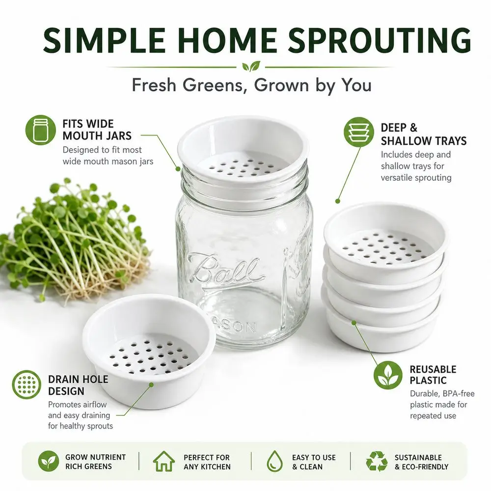 2/4pcs Plastic Seed Sprouting Trays Shallow Disc Drain Hole Jar Sprouting Lids Soil Free For Wide Mouth Jars Deep Tray