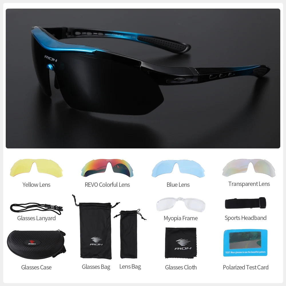 RION Cycling Glasses Men MTB Mountain Bike Eyewear Sports Sunglasses UV Protection Goggles  5 Lens Bicycle Riding Lightweight