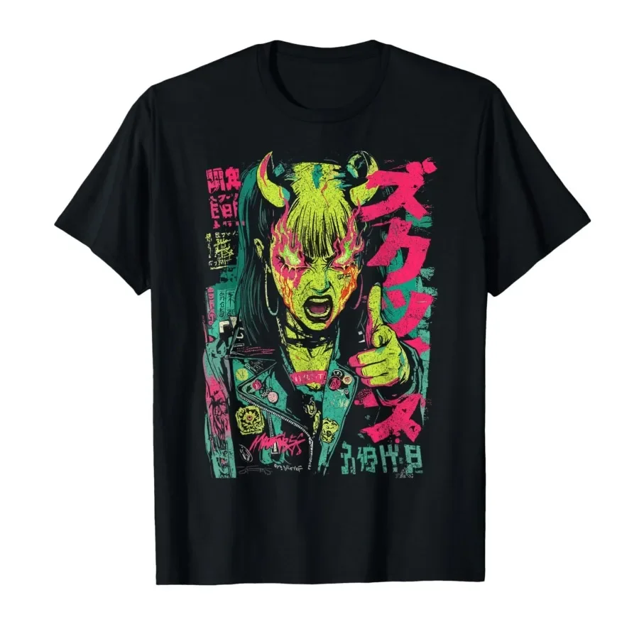

Japanese Streetwear Horror Gothic Girl Cyberpunk Y2K Anime T-shirt For Men Women 100% Cotton T Shirts Short Sleeve Tops 0420-2