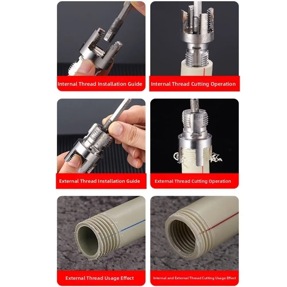 Portable 4/6 Points PVC Pipe Threader Kit Internal/External Thread Fast Thread Tap Pipe Threader Waterpipe Tapping Tool