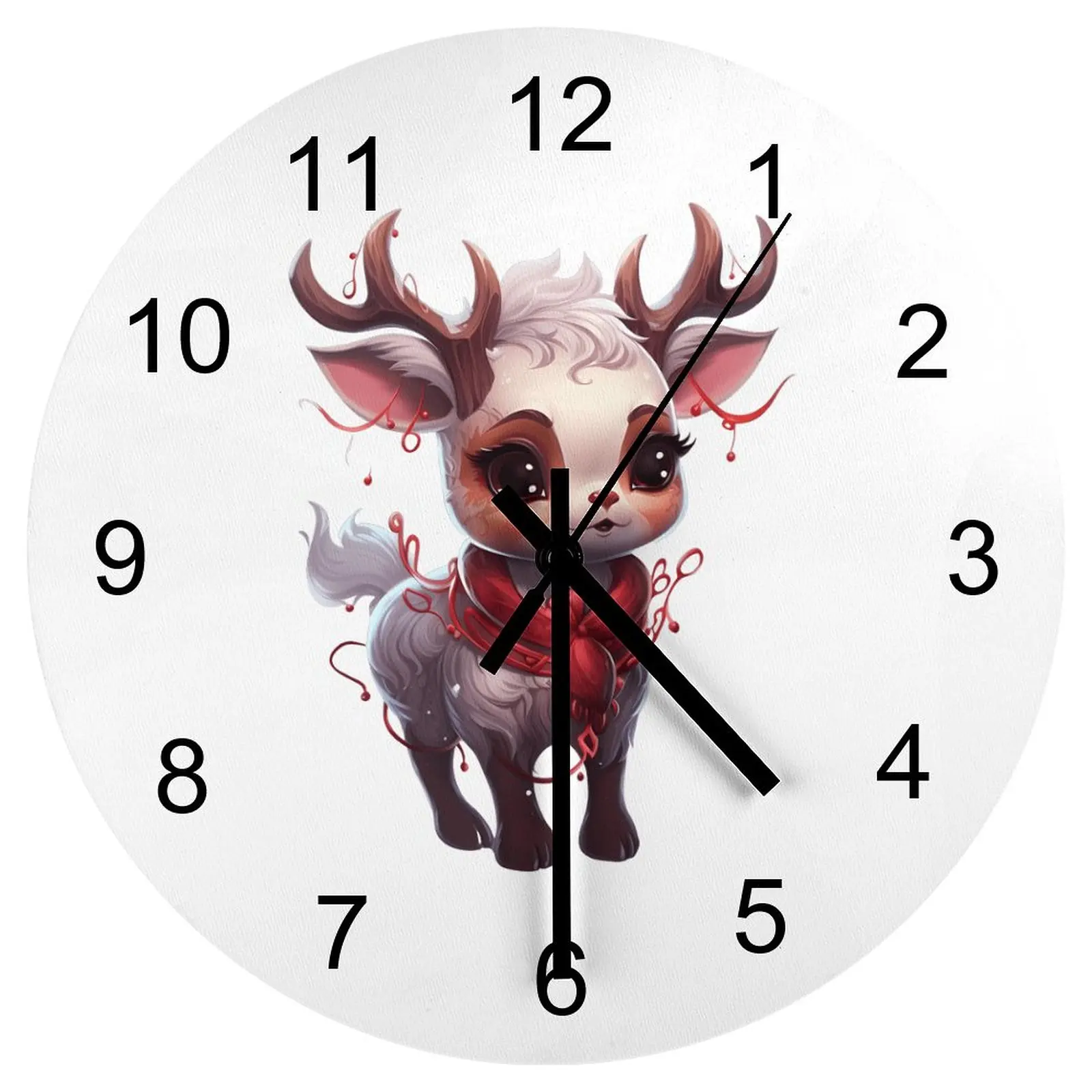 

Study Wall Clock Christmas angel deer Clocks 12 inch Silent Wood Round 3D Display Circular Fantasy