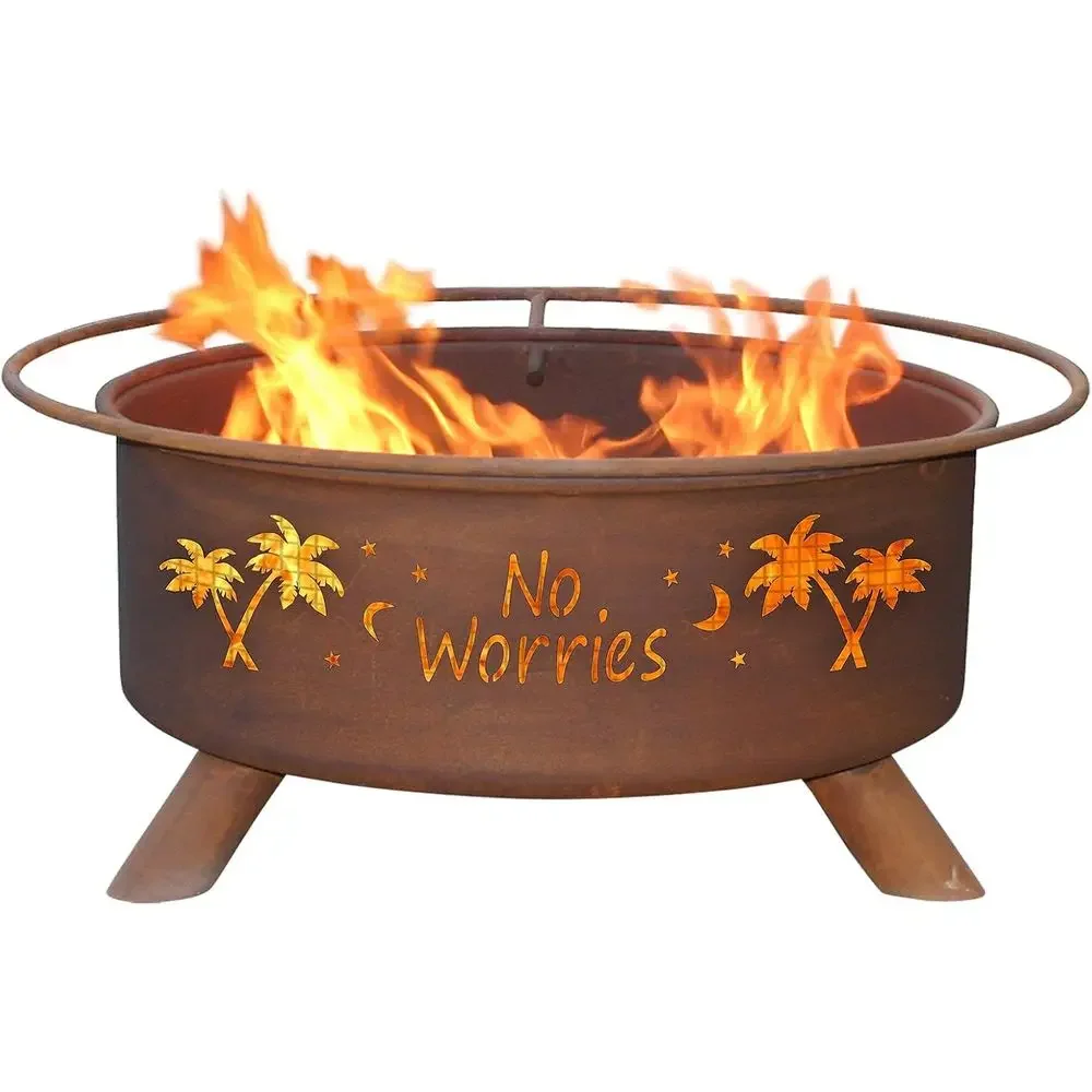 24 x 24 x 11 Inch Outdoor Steel Fire Pit with Natural Rust Patina Finish