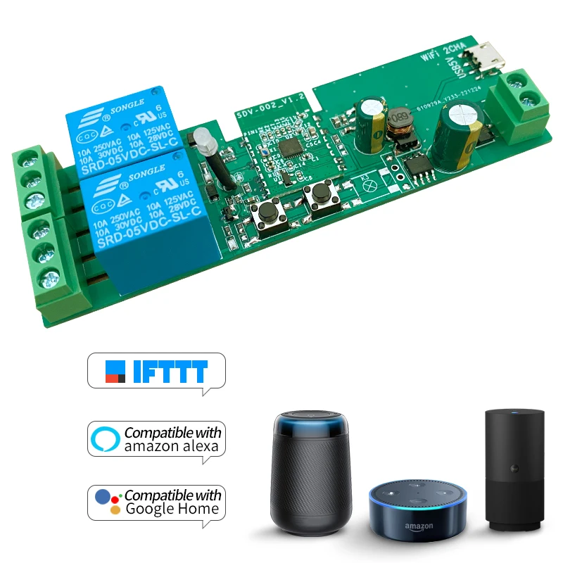 

12v 24v 2ch relay , wifi smart switch module , Remote control ,work with ewelink app and alexa ,remote control opener for Garage