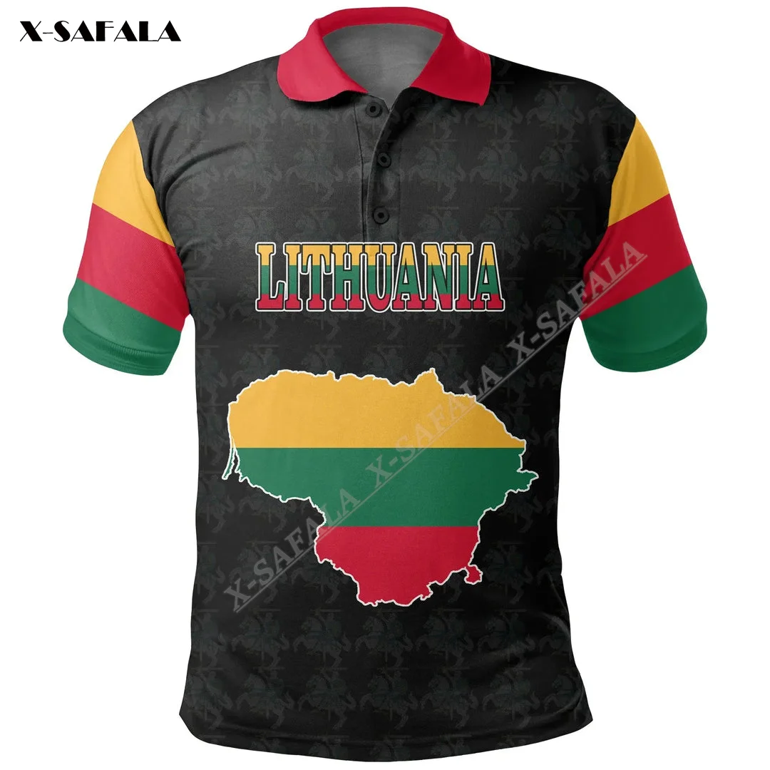 

Lithuania Lithuanian Flag Map 3D Print Men Polo Shirt Collar Short Sleeve Street Wear Casual Tee Tops Anti-shrink High Quality