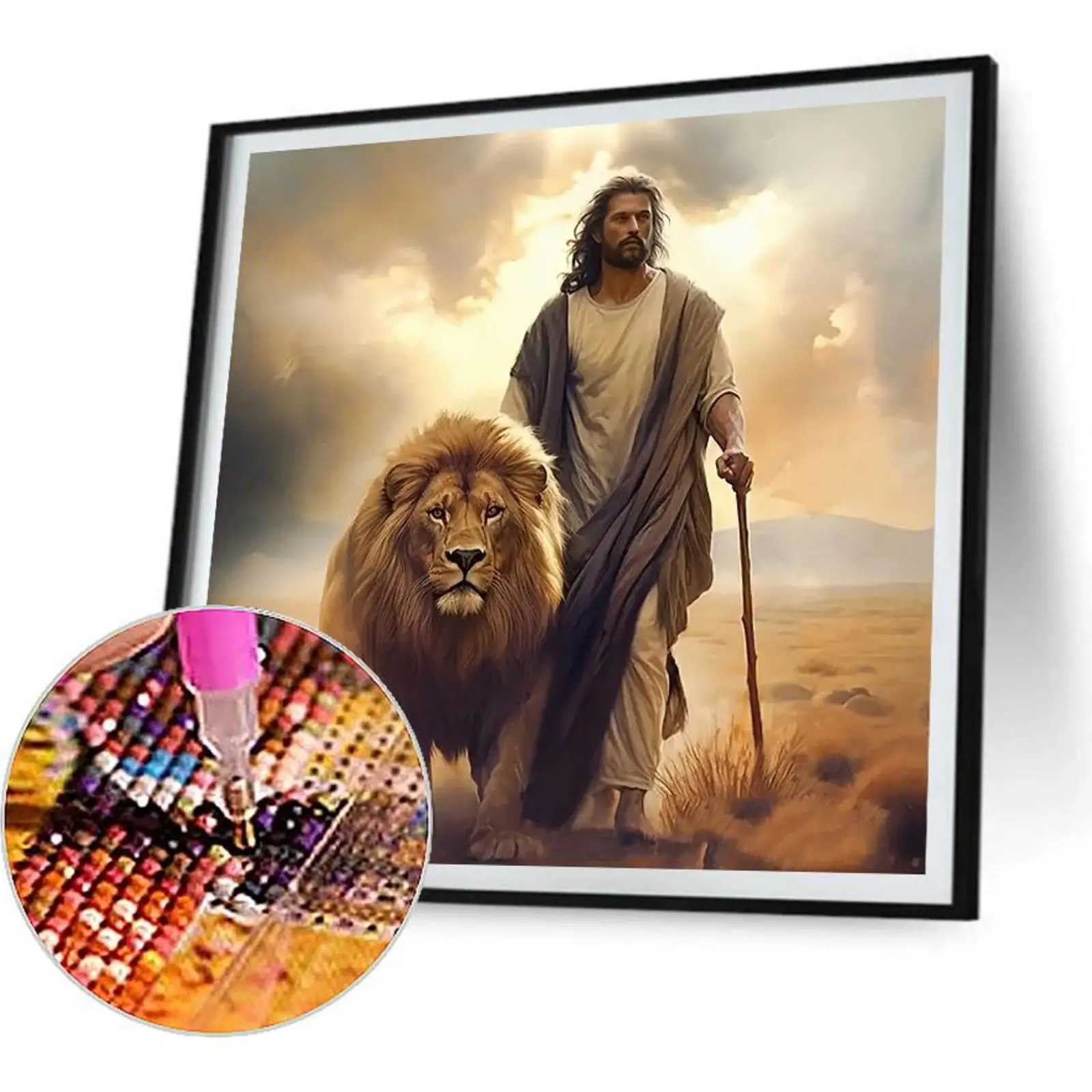 

5D DIY Full Round Drill Diamond Painting Jesus&Lion Home Decor Art Craft 30x30cm