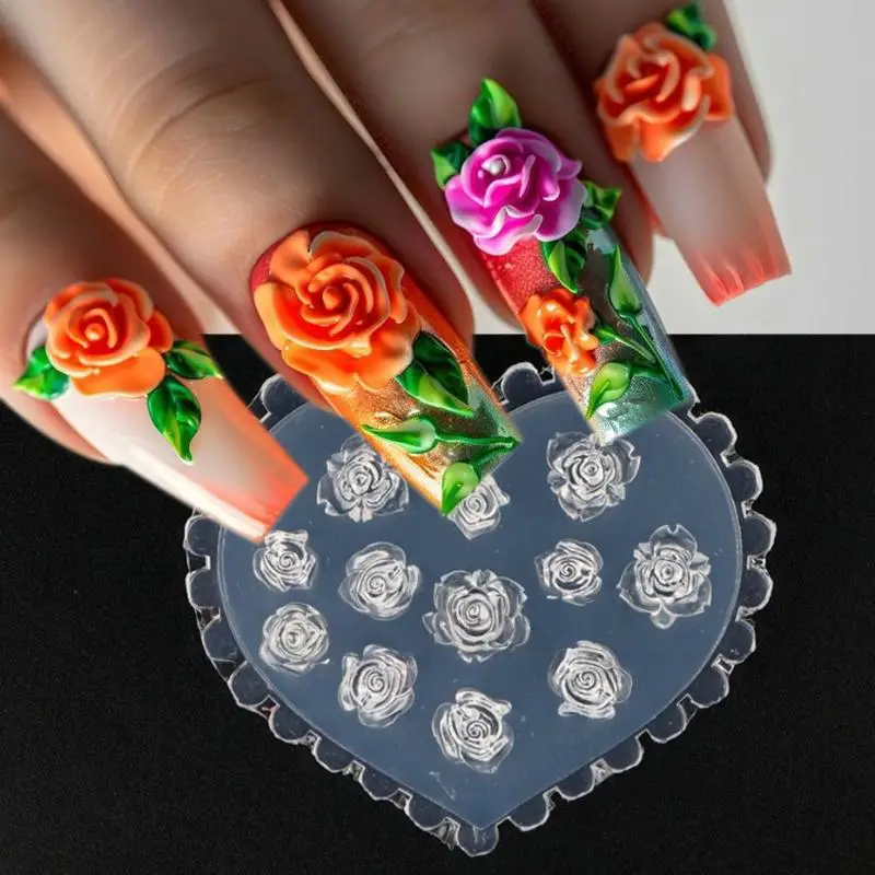Stampo per unghie in silicone 3D con farfalla fiore rosa Modelli per unghie tulipano Decorazioni per nail art fai da te Stampo per timbratura morbida Strumenti di progettazione per manicure