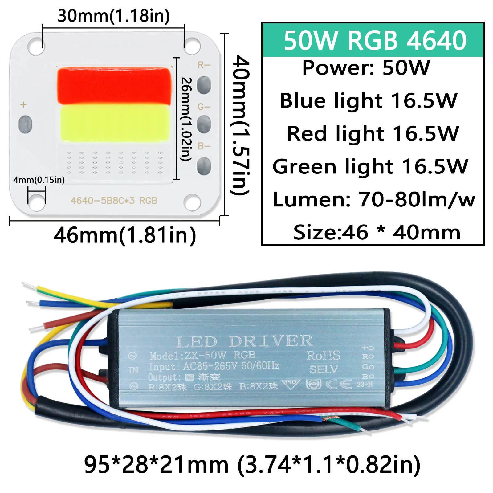 50W RGB Three Color Gradient Drive Combination Set DC24-25V LED Stage Lighting 600mA Holiday Bar Outdoor Lighting Red Blue Green