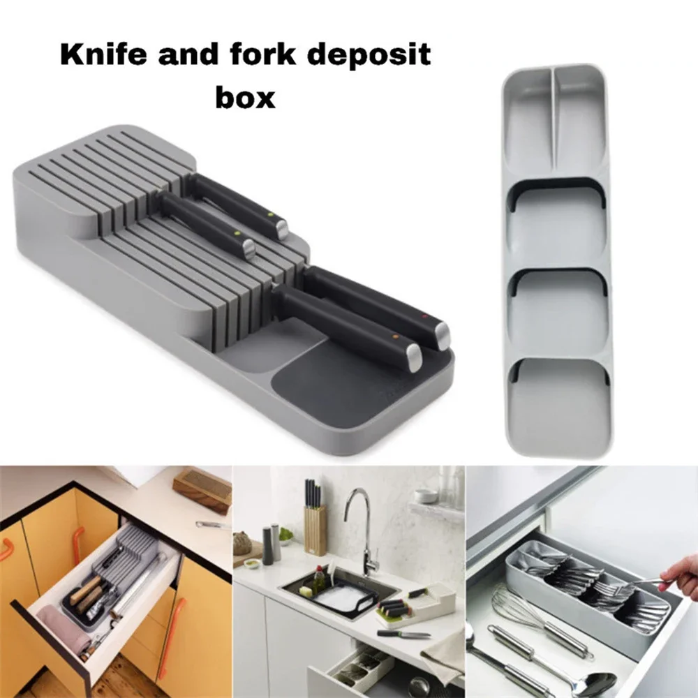 

Kitchen Drawer Cutlery Storage Tray Knife Holder for Spice Bottles Knives Block Rack Spoon Forks Tableware Organizer Container